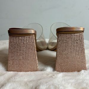 Blush chunky triangle heels